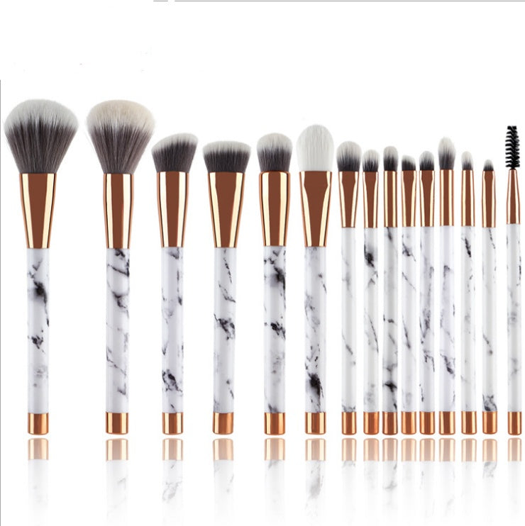 HKM-245203 15-Piece White Marble Makeup Brush Set for Foundation, Eyeshadow, and Blending