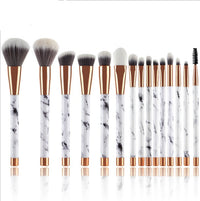 HKM-245203 15-Piece White Marble Makeup Brush Set for Foundation, Eyeshadow, and Blending