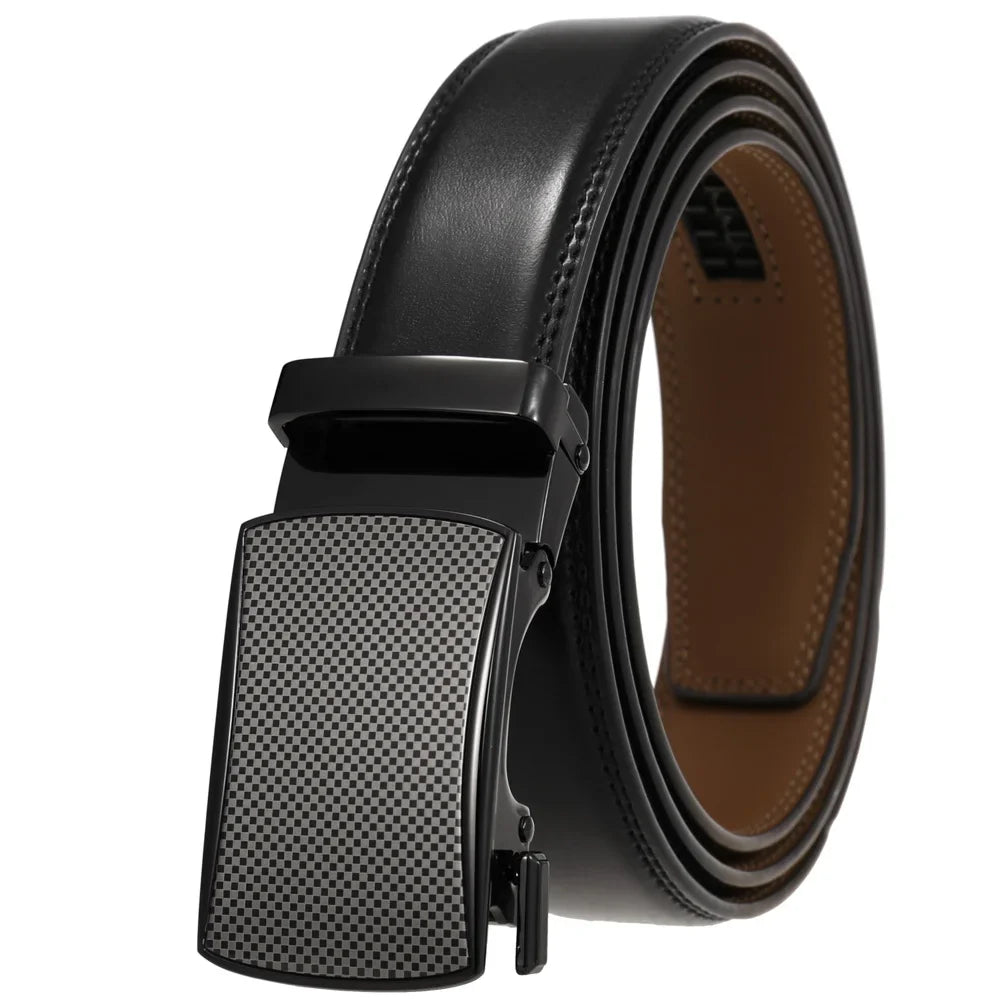 HKM-380371 Men's Automatic 3.0cm Cowhide Leather Belt with Customised Design