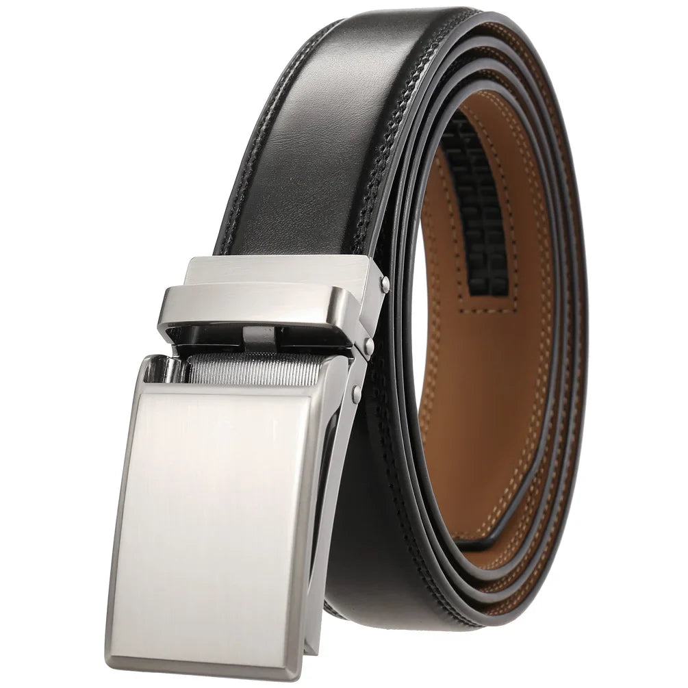 HKM-380371 Men's Automatic 3.0cm Cowhide Leather Belt with Customised Design