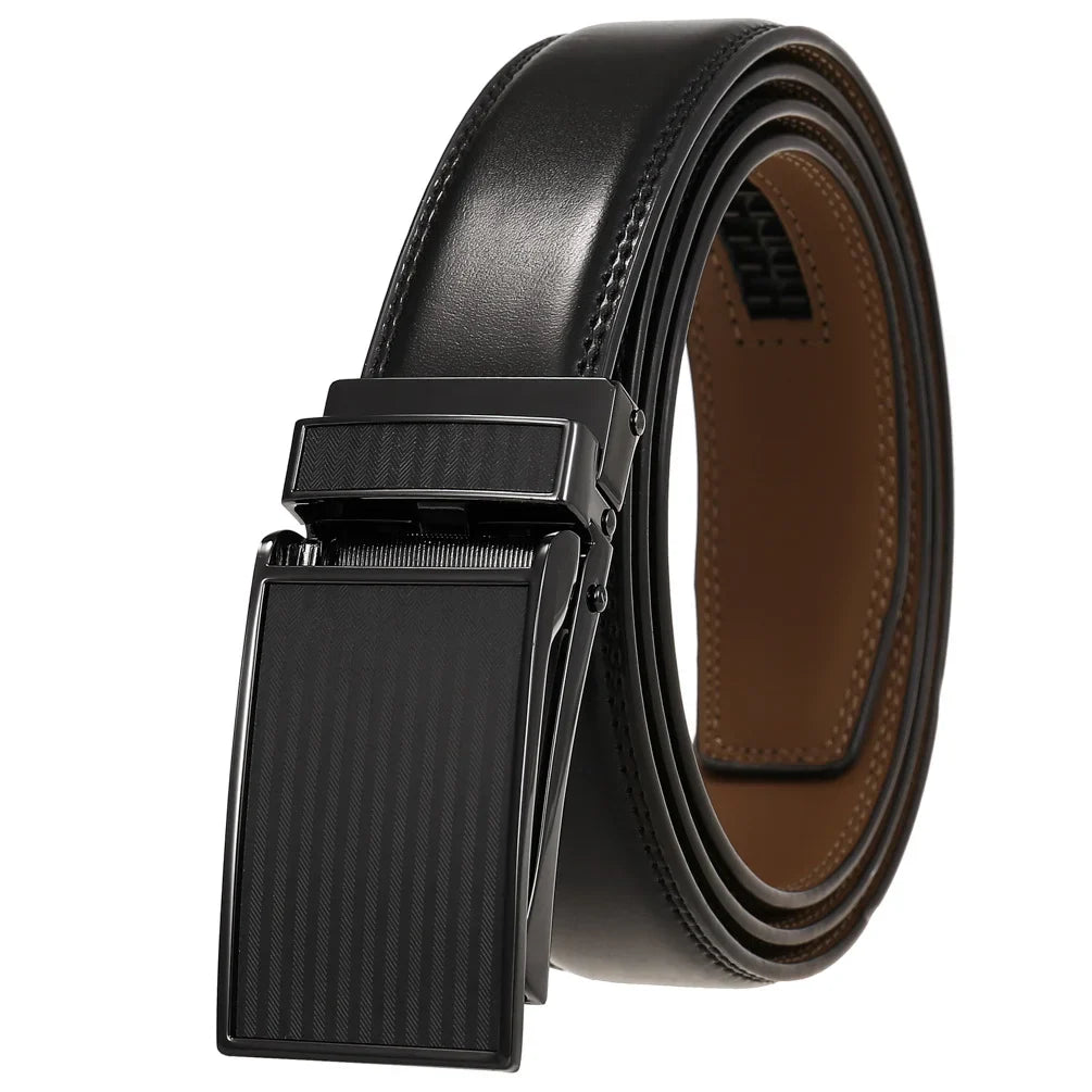 HKM-380371 Men's Automatic 3.0cm Cowhide Leather Belt with Customised Design