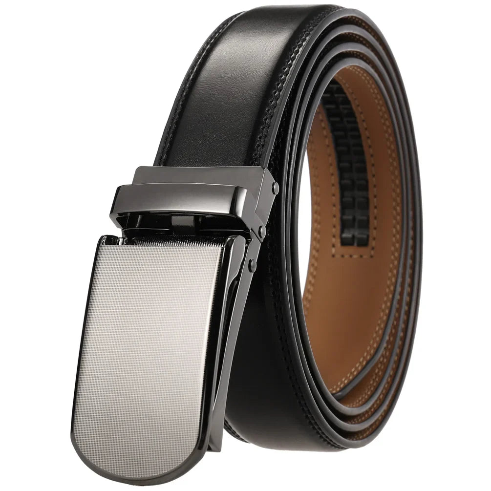 HKM-380371 Men's Automatic 3.0cm Cowhide Leather Belt with Customised Design