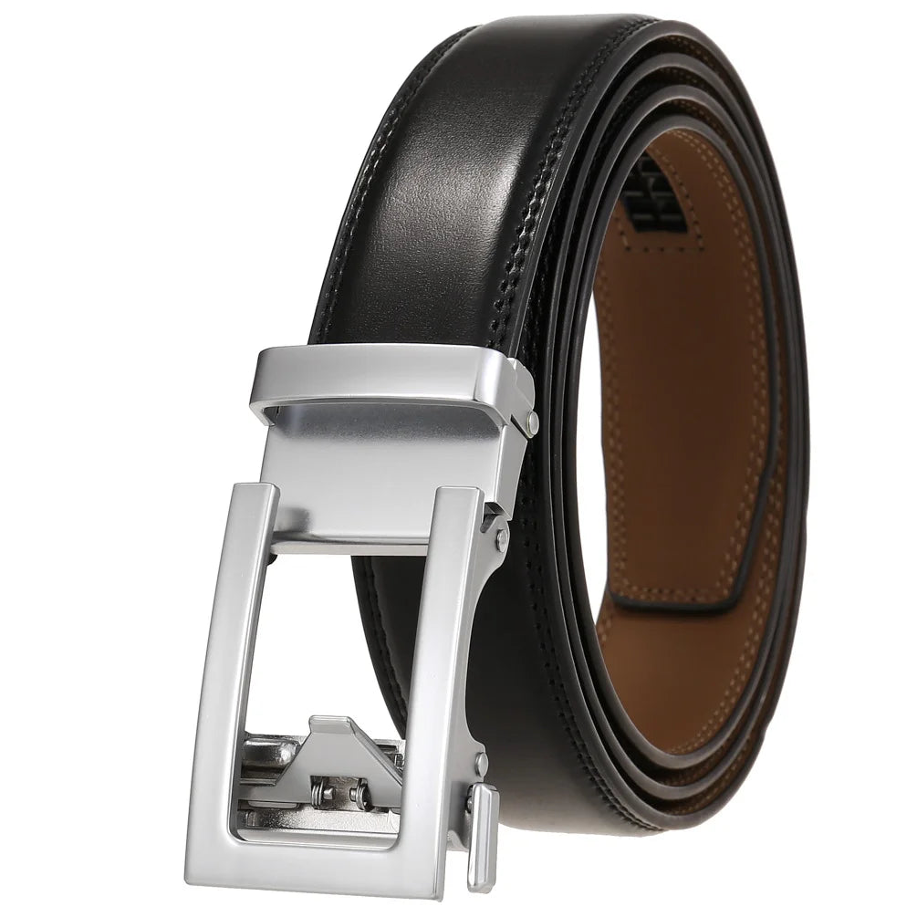 HKM-380371 Men's Automatic 3.0cm Cowhide Leather Belt with Customised Design