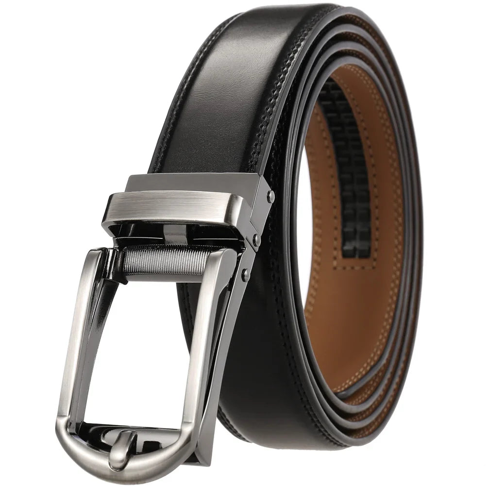 HKM-380371 Men's Automatic 3.0cm Cowhide Leather Belt with Customised Design