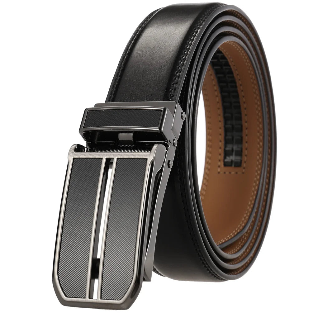 HKM-380371 Men's Automatic 3.0cm Cowhide Leather Belt with Customised Design