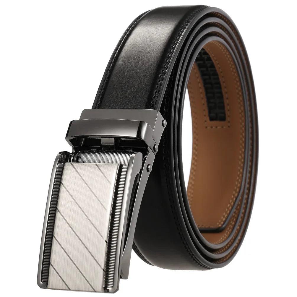 HKM-380371 Men's Automatic 3.0cm Cowhide Leather Belt with Customised Design