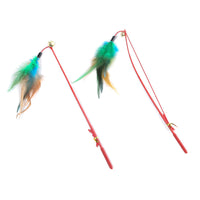 HKM-655507 Colorful Feather Cat Toy with Bell - Fun Play Rod for Interactive Playtime