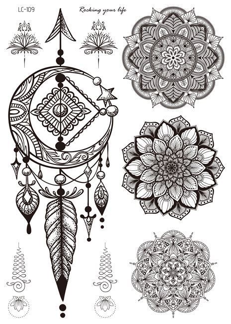 HKM-842195 Water Transfer Geometry Henna Tattoo Sticker - Assorted Patterns LC-101 to LC-109, 210 x 150mm