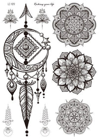 HKM-842195 Water Transfer Geometry Henna Tattoo Sticker - Assorted Patterns LC-101 to LC-109, 210 x 150mm
