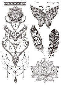 HKM-842195 Water Transfer Geometry Henna Tattoo Sticker - Assorted Patterns LC-101 to LC-109, 210 x 150mm
