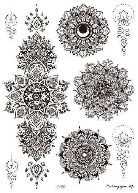 HKM-842195 Water Transfer Geometry Henna Tattoo Sticker - Assorted Patterns LC-101 to LC-109, 210 x 150mm