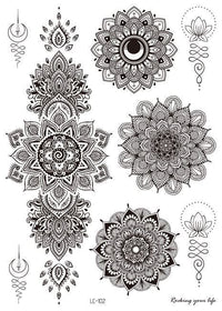 HKM-842195 Water Transfer Geometry Henna Tattoo Sticker - Assorted Patterns LC-101 to LC-109, 210 x 150mm