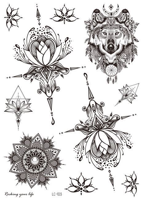 HKM-842195 Water Transfer Geometry Henna Tattoo Sticker - Assorted Patterns LC-101 to LC-109, 210 x 150mm