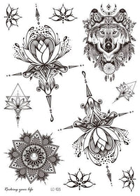 HKM-842195 Water Transfer Geometry Henna Tattoo Sticker - Assorted Patterns LC-101 to LC-109, 210 x 150mm