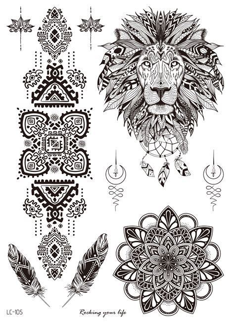 HKM-842195 Water Transfer Geometry Henna Tattoo Sticker - Assorted Patterns LC-101 to LC-109, 210 x 150mm