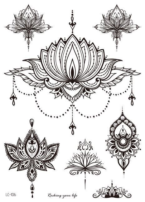 HKM-842195 Water Transfer Geometry Henna Tattoo Sticker - Assorted Patterns LC-101 to LC-109, 210 x 150mm