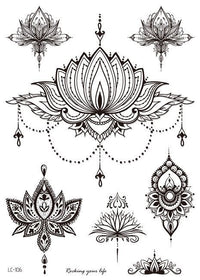 HKM-842195 Water Transfer Geometry Henna Tattoo Sticker - Assorted Patterns LC-101 to LC-109, 210 x 150mm