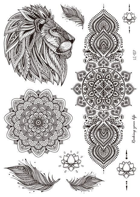 HKM-842195 Water Transfer Geometry Henna Tattoo Sticker - Assorted Patterns LC-101 to LC-109, 210 x 150mm