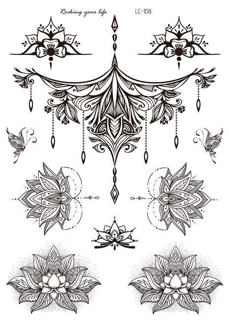 HKM-842195 Water Transfer Geometry Henna Tattoo Sticker - Assorted Patterns LC-101 to LC-109, 210 x 150mm