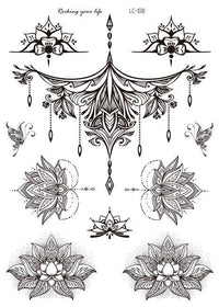 HKM-842195 Water Transfer Geometry Henna Tattoo Sticker - Assorted Patterns LC-101 to LC-109, 210 x 150mm