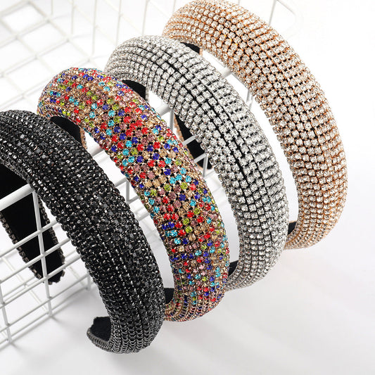 HKM-716819 Diamond Rhinestone Wide Brim Headband for Women - Sponge Geometry Hair Accessory
