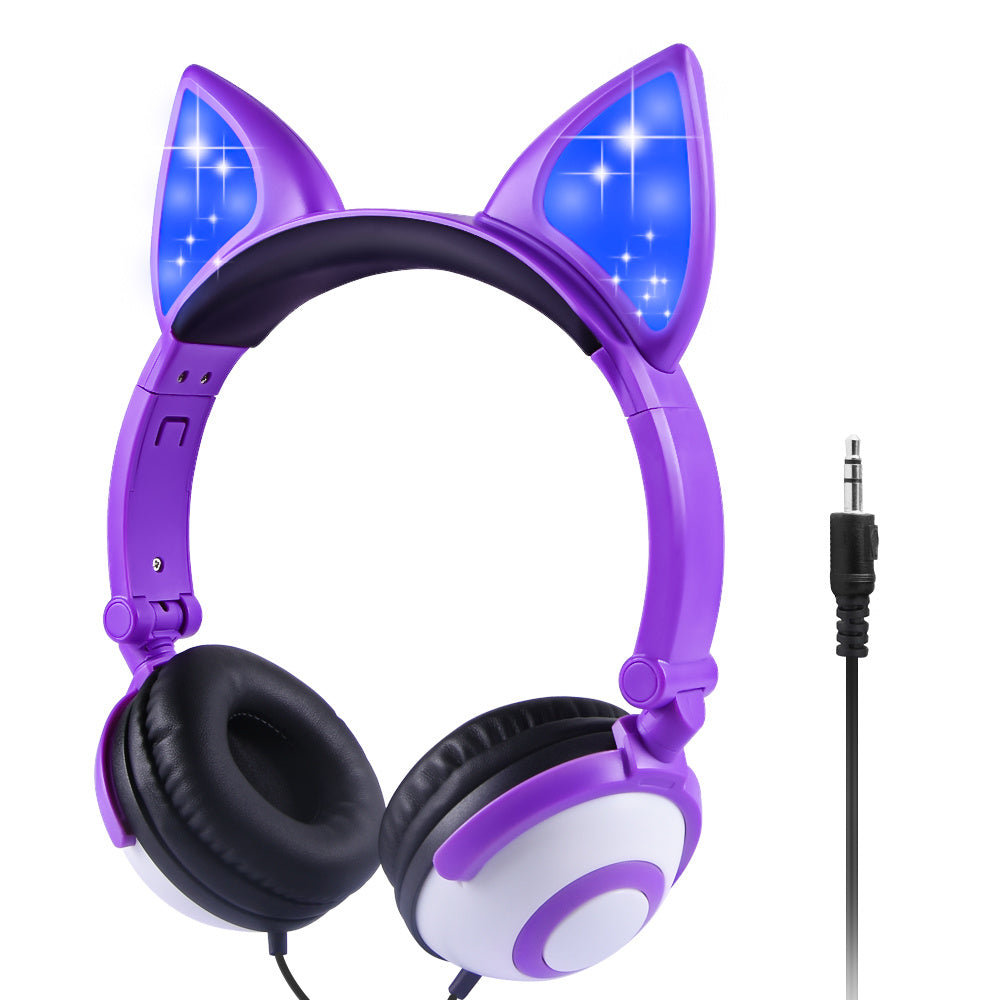 KTX-148307 LED Cat Ear Headphones with Flashing Lights for MP3, Tablet, and 3.5mm Devices