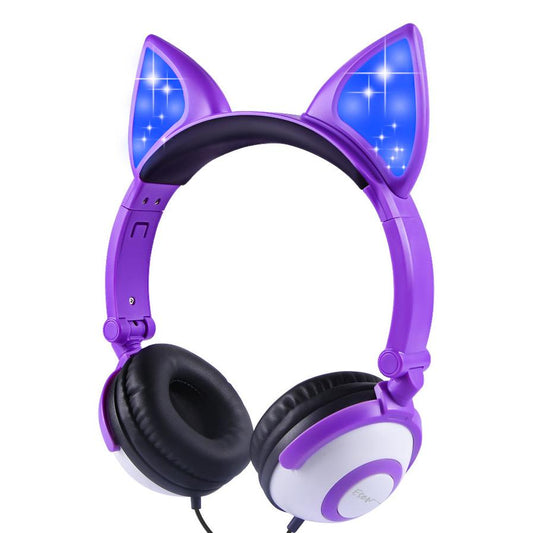 KTX-148307 LED Cat Ear Headphones with Flashing Lights for MP3, Tablet, and 3.5mm Devices