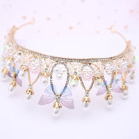 HKM-830931 Children's Crown Headband with Diamond Butterfly Design and Crystal Accents