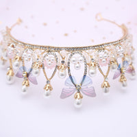 HKM-830931 Children's Crown Headband with Diamond Butterfly Design and Crystal Accents