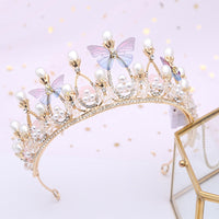 HKM-830931 Children's Crown Headband with Diamond Butterfly Design and Crystal Accents