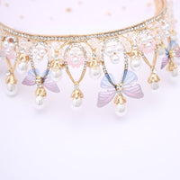HKM-830931 Children's Crown Headband with Diamond Butterfly Design and Crystal Accents