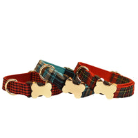 HKM-013843 Nylon Printed Grid Design Dog Collar with Bone Buckle