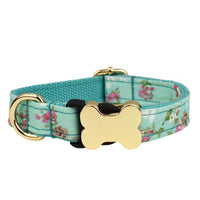HKM-013843 Nylon Printed Grid Design Dog Collar with Bone Buckle