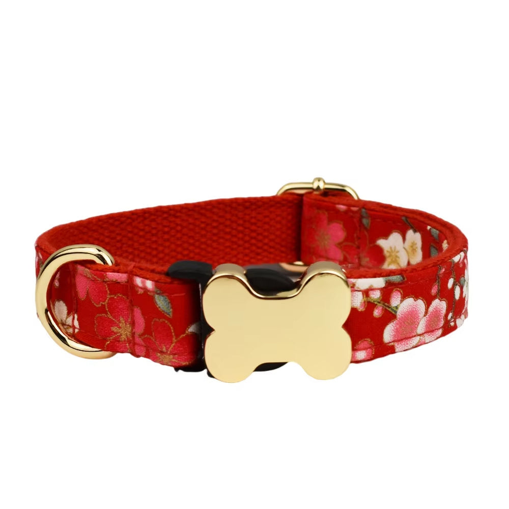 HKM-013843 Nylon Printed Grid Design Dog Collar with Bone Buckle