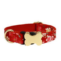 HKM-013843 Nylon Printed Grid Design Dog Collar with Bone Buckle