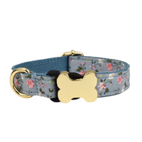 HKM-013843 Nylon Printed Grid Design Dog Collar with Bone Buckle