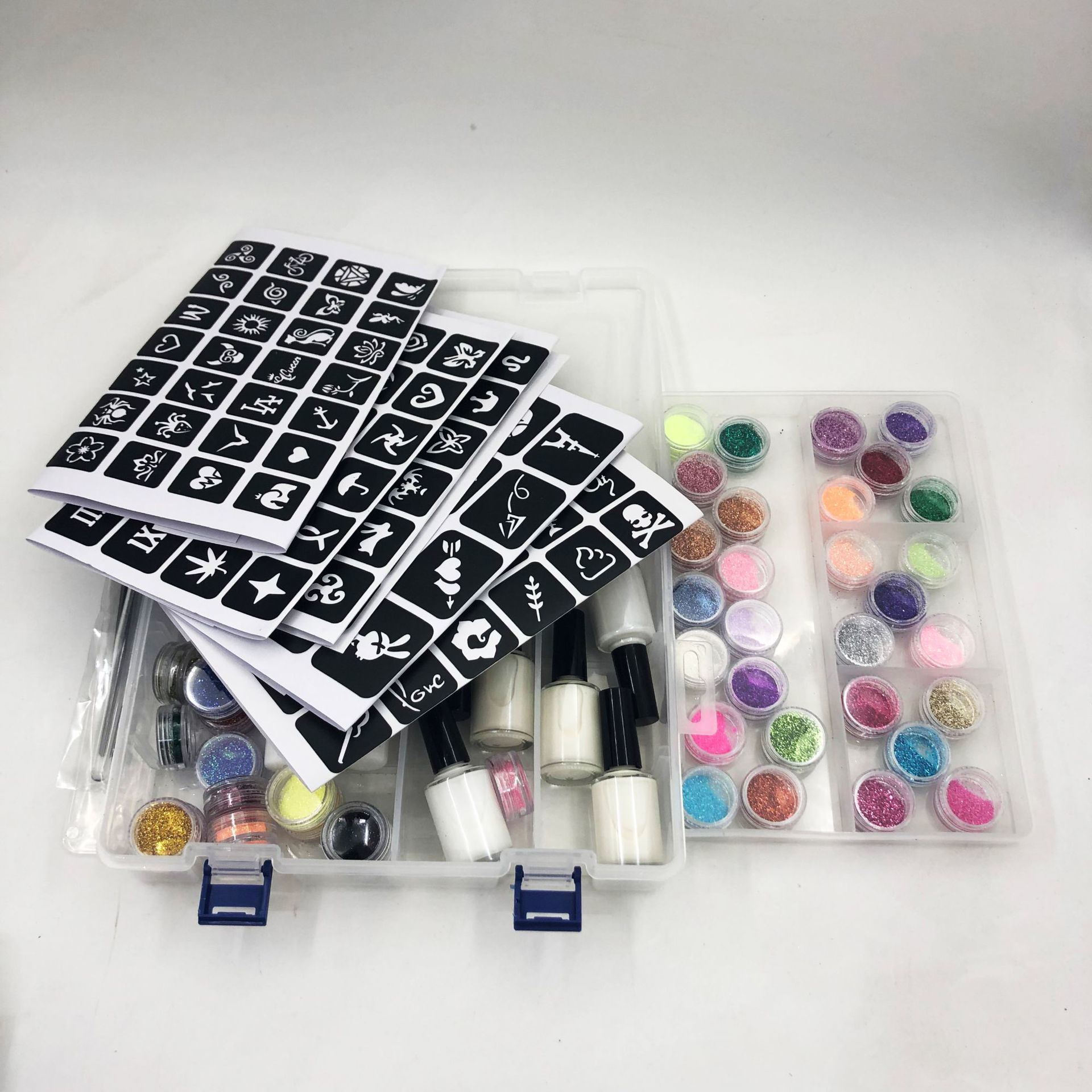 HKM-602195 Fantasy Gold Powder Temporary Tattoo Paste Set with 30 Color Flash Powders and 6 Luminous Powders