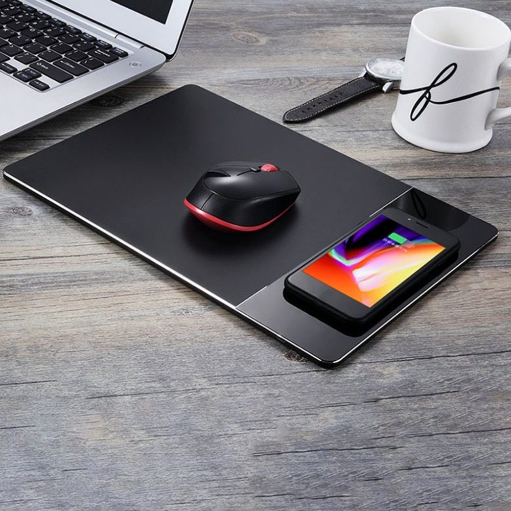 KTX-187219 Aluminum Alloy Wireless Charger Mouse Pad with Non-Slip Base and Safety Features
