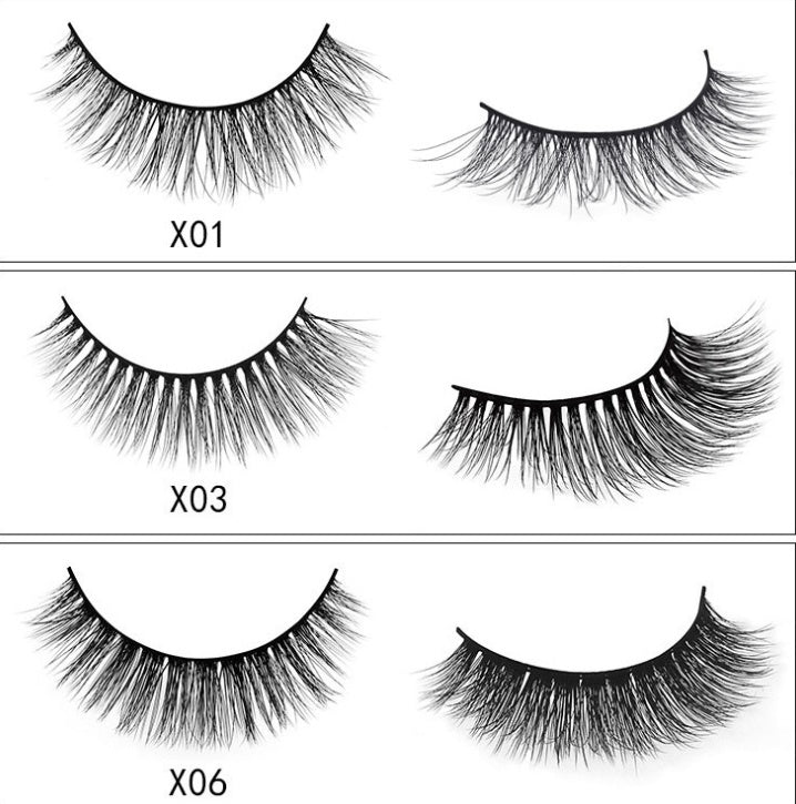 HKM-664595 Natural 3D Mink Eyelashes - 3 Pairs of Handcrafted Long False Lashes with Cotton Stems