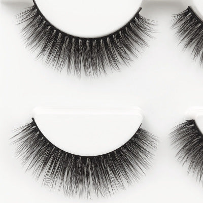 HKM-664595 Natural 3D Mink Eyelashes - 3 Pairs of Handcrafted Long False Lashes with Cotton Stems