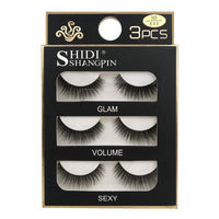 HKM-664595 Natural 3D Mink Eyelashes - 3 Pairs of Handcrafted Long False Lashes with Cotton Stems