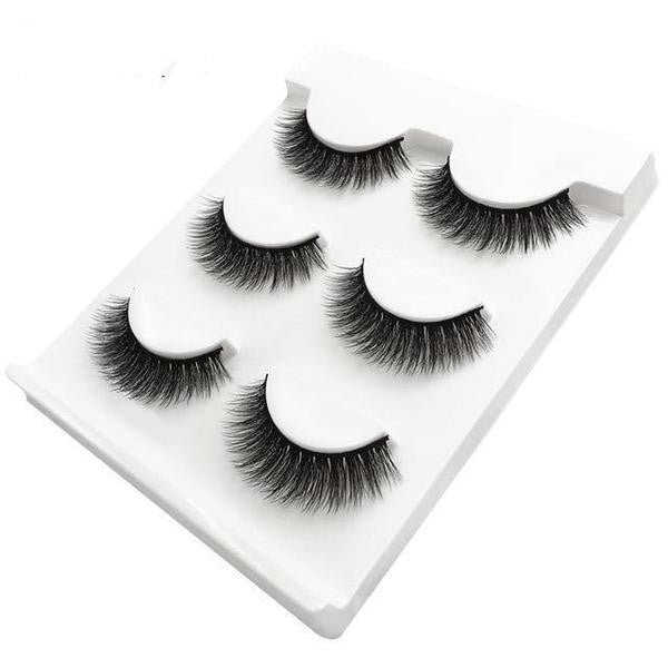 HKM-664595 Natural 3D Mink Eyelashes - 3 Pairs of Handcrafted Long False Lashes with Cotton Stems