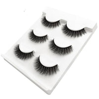 HKM-664595 Natural 3D Mink Eyelashes - 3 Pairs of Handcrafted Long False Lashes with Cotton Stems