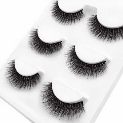HKM-664595 Natural 3D Mink Eyelashes - 3 Pairs of Handcrafted Long False Lashes with Cotton Stems