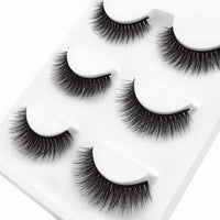HKM-664595 Natural 3D Mink Eyelashes - 3 Pairs of Handcrafted Long False Lashes with Cotton Stems