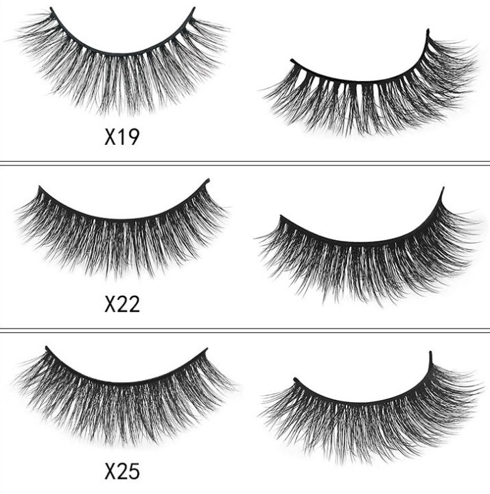 HKM-664595 Natural 3D Mink Eyelashes - 3 Pairs of Handcrafted Long False Lashes with Cotton Stems