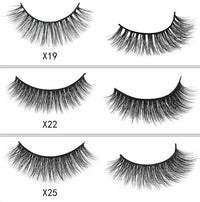HKM-664595 Natural 3D Mink Eyelashes - 3 Pairs of Handcrafted Long False Lashes with Cotton Stems