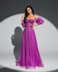 HKM-529235 Elegant Women’s Purple Evening Gown with Exquisite Detailing