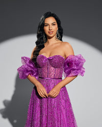 HKM-529235 Elegant Women’s Purple Evening Gown with Exquisite Detailing