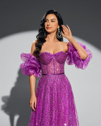 HKM-529235 Elegant Women’s Purple Evening Gown with Exquisite Detailing